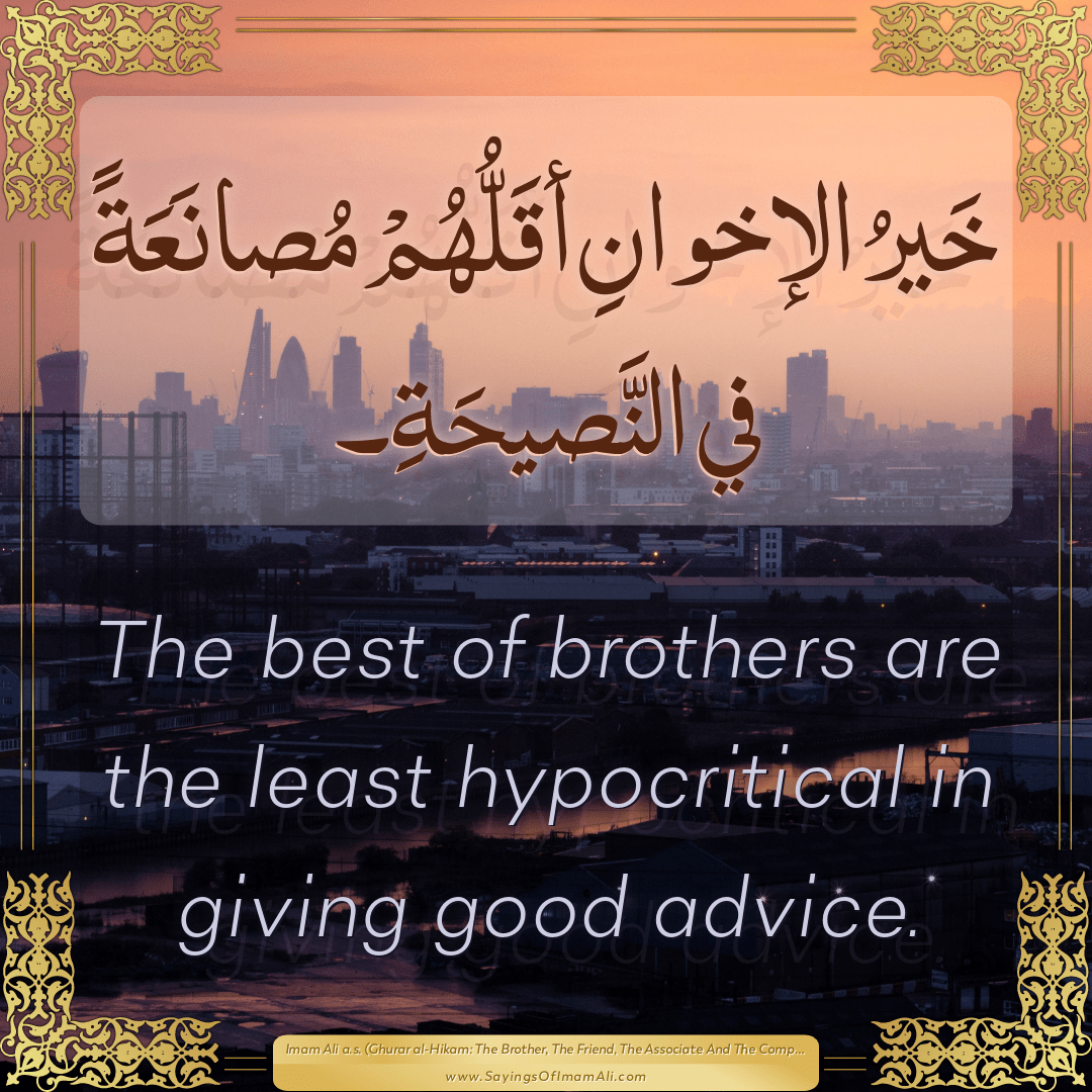 The best of brothers are the least hypocritical in giving good advice.